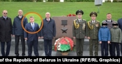 Валерій Степанович (обведений) поруч із послом Білорусі в Україні Ігорем Соколом під час церемонії покладання квітів до знаку «Мінськ — місто-герой» у Національному музеї історії Другої світової війни в Києві. 9 травня 2019 року. Джерело: Посольство Білорусі в Україні