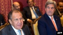 Russian Foreign Minister Sergei Lavrov (left) and then-U.S. Secretary of State John Kerry in 2016