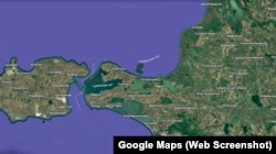 Темрюкский залив Азовского моря. Скриншот спутниковой карты Google