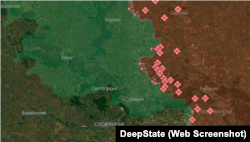 Нове вклинення агресора в лінію фронту на північ від Лиману на мапі DeepState від 15 квітня