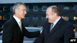 Президент Грузии Георгий Маргвелашвили приветствует Генерального секретаря НАТО Йенса Столтенберга в Тбилиси