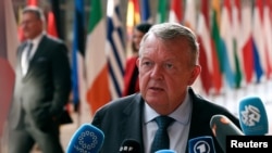 Ministrul danez de externe, Lars Loekke Rasmussen, înaintea reuniunii Consiliului Afaceri Externe (Comerț) al Uniunii Europene la Bruxelles, 14 iulie 2025.