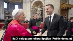 Premijer Crne Gore Milojko Spajić i papa Leo XIV na inauguracionoj misi. Vatikan, 18. maj 2025.