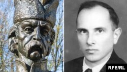 Комбінована світлина. Пам’ятник гетьману України Івану Мазепі в Чернігові та фотографія лідера ОУН Степана Бандери