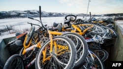 Велосипеды, на которых беженцы пересекли границу из России в Норвегию