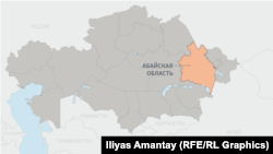 Абайская область на карте Казахстана
