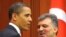 Turkish President Abdullah Gul (right) and U.S. President Barack Obama talk to reporters in Ankara on April 6.