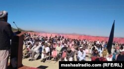Participants of a sit-in protest in Mir Ali, North Waziristan, demand that the security forces free the locals who were detained.