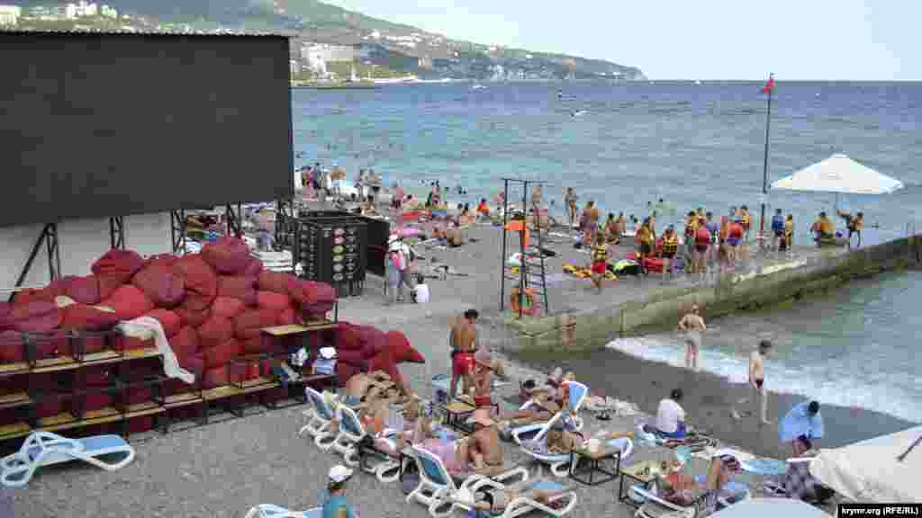 За аренду лежака здесь придется выложить 200 рублей (75 гривен), пляжного зонта будет стоить 100 рублей (38 гривен). Прокатиться на «банане» предлагают за 300 рублей (115 гривен), на катамаране – за 800 рублей (300 гривен), на водном скутере – за 1000 рублей (380 гривен). Ни санобработки лежаков, ни присутствия антисептиков, которыми могли бы воспользоваться купальщики, на пляже за время наблюдения Крым.Реалии не заметили. Больше о ситуации на пляжах Ялты читайте по ссылке