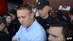 Russian opposition leader Aleksei Navalny (left) spoke at the rally. (file photo)