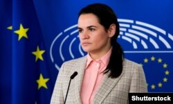 Білоруська опозиціонерка Світлана Тихановська під час пресконференції в Брюсселі, 21 вересня 2020 року