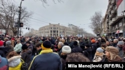 Akcija "Zastani, Srbijo" ispred Pravnog fakulteta u Beogradu, 17. januar 2025.