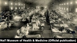 Ліжка з пацієнтами в таборі «Кемп Фанстон» (США) в період пандемії грипу «іспанки», близько 1918 року