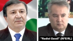Емомалі Рахмон 5 травня повідомив, що підписав указ про переведення Насіма Олімзоди (справа) «на іншу роботу» і призначення на посаду голови МОЗ Джамоліддіна Абдулозоди (зліва)