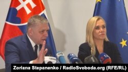 Премʼєр-міністр Словаччини Роберт Фіцо спілкується зі ЗМІ в Брюсселі за результатами «газових» консультацій у Єврокомісії. Брюссель, Бельгія, 9 січня 2025 року