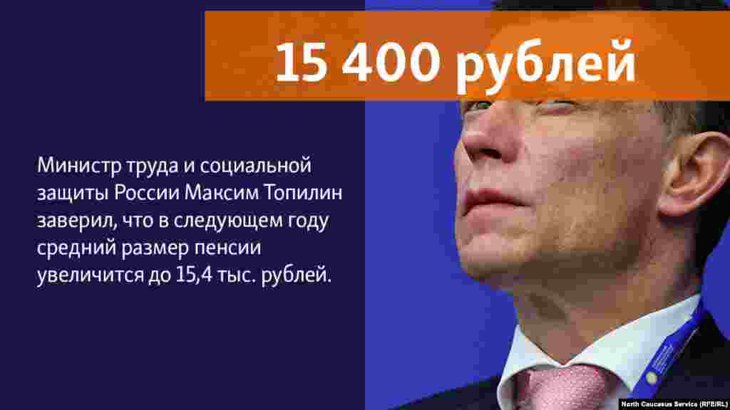 25.06.2018 // Министр труда и социальной защиты России Максим Топилин в интервью газете «Известия» заверил, что в 2019 году средний размер пенсии увеличится до 15,4 тыс. рублей. При этом прибавка для неработающих пенсионеров составит в среднем 1 тыс. рублей в месяц.