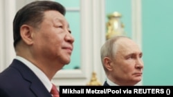 Очільники Росії Володимир Путін та Китаю Сі Цзіньпін після переговорів у Москві Росія, 8 травня 2025 року