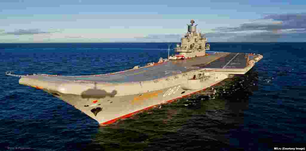 The Admiral Kuznetsov relies on a “ski jump” runway to help lift planes skyward. The distinctive design ensures planes an upward trajectory even when the Admiral Kuznetsov heaves forward, but the lack of a catapult means the planes are limited in the amount of fuel, and weaponry, they can carry.