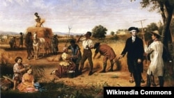 Джордж Вашингтон наблюдает за сельскохозяйственными работами в своем поместье Маунт-Вернон. Художник Юний Брут Стернс. 1851