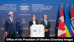 Співорганізатори конференції: міністр закордонних справ України Андрій Сибіга та його канадська і норвезький колеги – Мелані Жолі та Еспен Барт Ейде