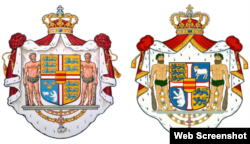 Старый (слева) и новый (справа) варианты Королевского герба Дании