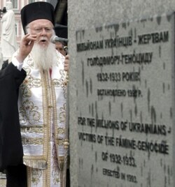 Вселенський патріарх Варфоломій I під час вшанування пам’яті жертв Голодомору-геноциду в Україні 1932–33 років. Київ, 26 липня 2008 року