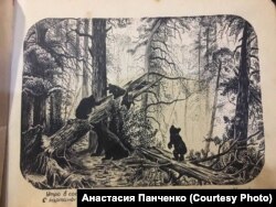 Один из "точечных" рисунков Петра Чеканова, сделанных им с помощью приспособления собственного изобретения: копия картины Шишкина "Утро в сосновом лесу"