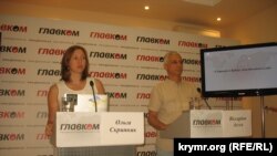 Ольга Скрипник і Віссаріон Асєєв на прес-конференції в Києві. Архівне фото