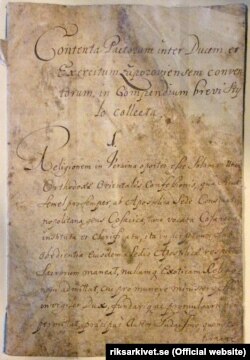 Перша сторінка Конституції Пилипа Орлика, написана латинською мовою
