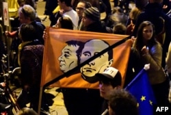 Під час антиурядової акції протесту у Будапешті, квітень 2017-го