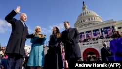 Joe Biden (left) is sworn in as the 46th U.S. President by Supreme Court Chief Justice John Roberts (right) on January 20 at the U.S. Capitol in Washington, D.C.