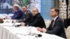 Ukrainian Foreign Minister Andriy Sybiha (left), the head of Ukraine's presidential office, Andriy Yermak (second left), and Ukrainian Defense Minister Rustem Umerov (third left) attend a meeting for Ukraine-Russia peace talks in Istanbul on May 16.