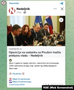 Objava na Telegram kanalu od 25. febrara 2025. godine