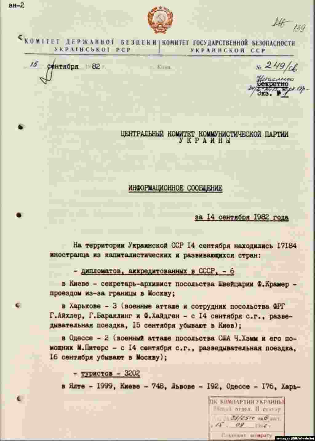 Інформаційне повідомлення голови Комітету нацбезпеки Української РСР С.Мухи
