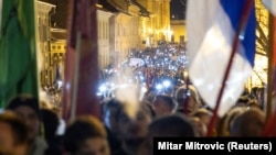 Doček studenata beogradskog univerziteta u blokadi, koji su pešačili do Novog Sada u znak podrške novosadskim studentima, 31. januar 2025.