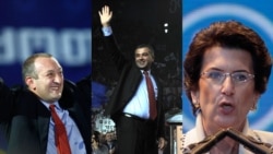 The leading candidates in Georgia's October 27 presidential election are (from left) Giorgi Margvelashvili ("Georgian Dream"), Davit Bakradze (United National Movement), and former parliament speaker Nino Burjanadze.