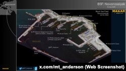 Розташування кораблів Чорноморського флоту РФ у Військовій гавані Новоросійська. Скріншот зі сторінки @MT_Anderson у соцмережі Х