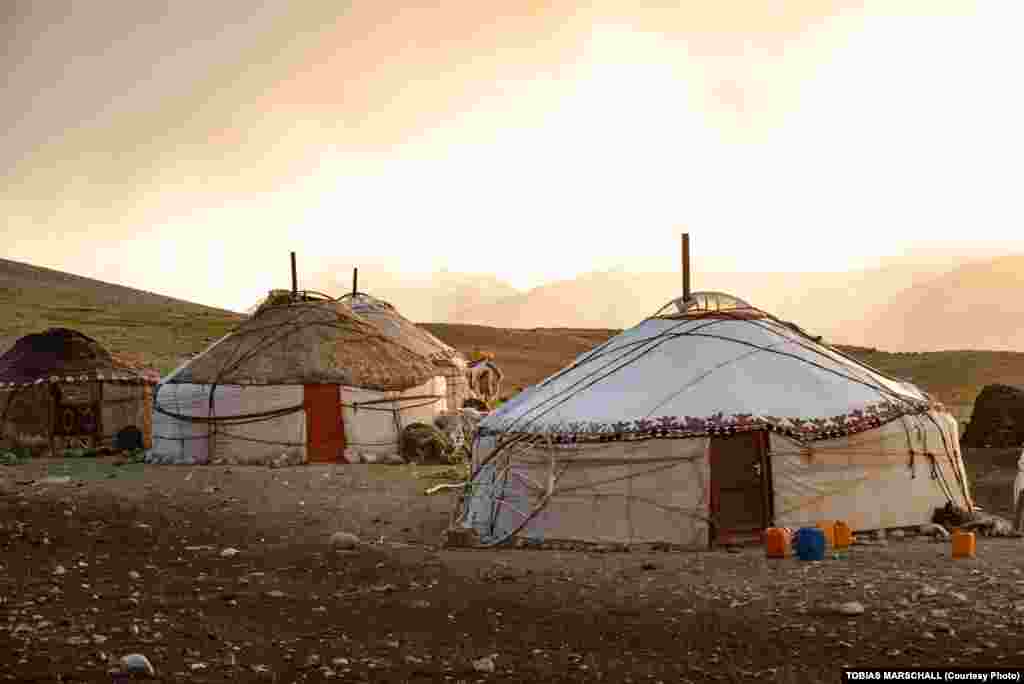 Traditional yurts of Pamir Kyrgyz nomads who live a pastoral existence in the mountains of northeastern Afghanistan 