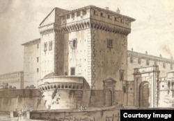 Гроттаферратский монастырь под Римом, акварель начала ХIX века.