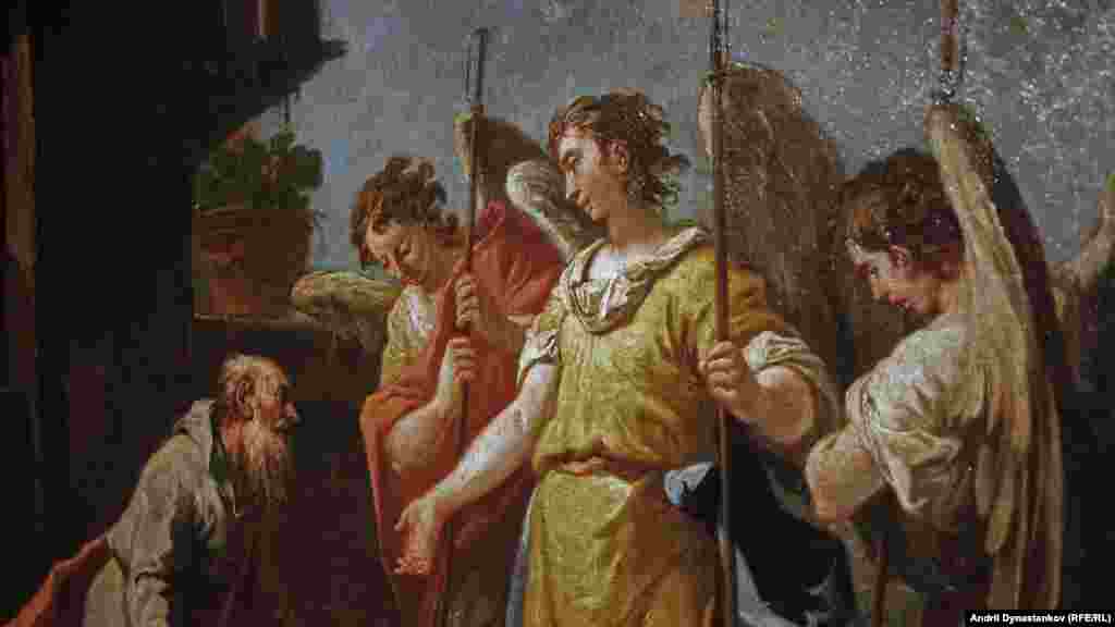 Фрагмент картини Гаспаро Діціані «Авраам і три ангели» з виставки венеціанського мистецтва