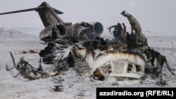 The wreck of the U.S. Bombardier E-11A that crashed in Afghanistan's Ghazni Province on January 27.