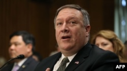 Mike Pompeo speaks during his confirmation hearing before the Senate Foreign Relations Committee on Capitol Hill in Washington, D.C., on April 12.