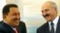 Belarusian President Alyaksandr Lukashenka (right) welcomes his Venezuelan counterpart, Hugo Chavez.