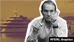 Виктор Медведчук на фоне своей яхты «Романс 1». Коллаж