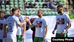 Игроки "Анжи" с акцией в поддержку спортсмена Хабиба Нурмагомедова. 2018 год