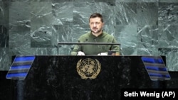 Президент України Володимир Зеленський під час виступу на Саміті майбутнього у штаб-квартирі ООН у Нью-Йорку, 23 вересня 2024 року