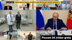 Володимир Путін по відеозв'язку відкриває судинний центр при лікарні М. Калініна в Донецьку. Скріншот з ефіру Россия 24