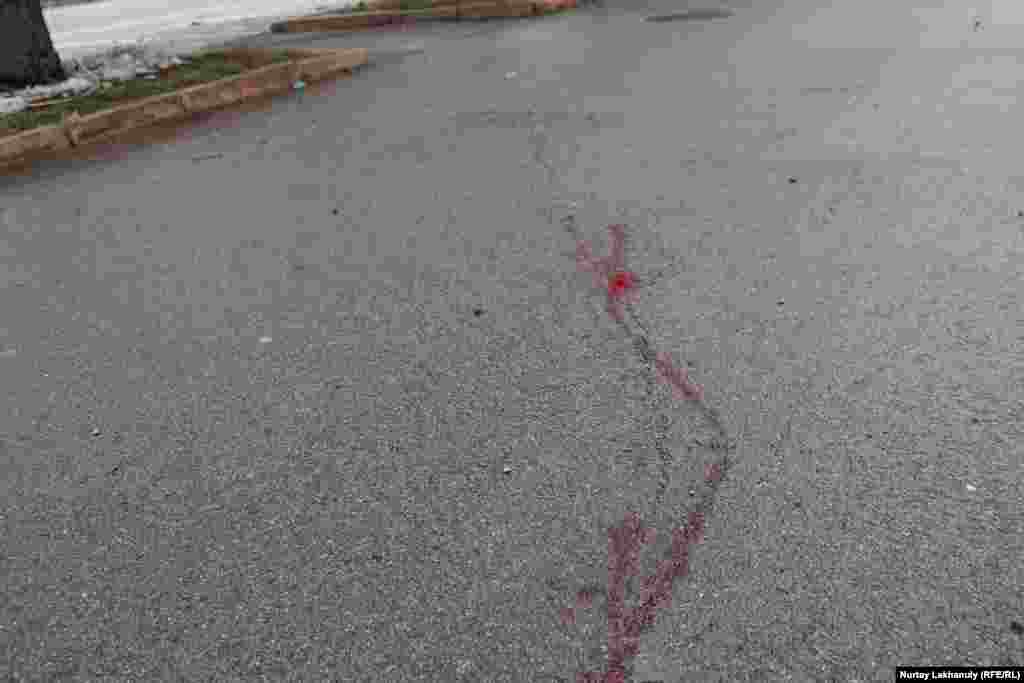 Blood seen on Almaty's central Republic Square on January 5. 