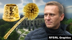 23 січня протести відбулися у Сімферополі і Севастополі в окупованому Криму. Колаж: російський опозиціонер Навальний, палац Володимира Путіна і золотий йоржик для унітаза.