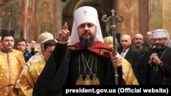 Глава ПЦУ митрополит Київський і всієї України Епіфаній під час церемонії його інтронізації у Софійському соборі. Київ, 3 лютого 2019 року